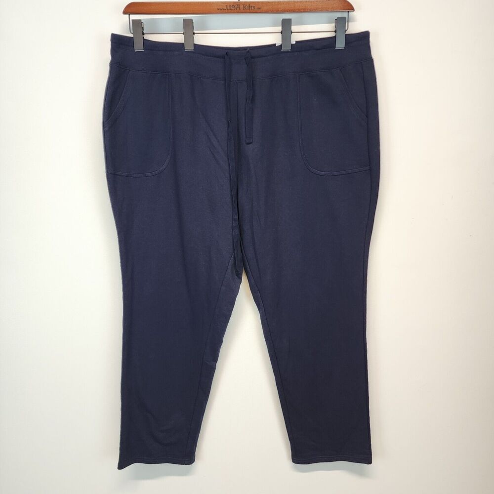 Ave Leisure Womens French Terry Lounge Pants Size 26/28 Blue Drawstring Straight